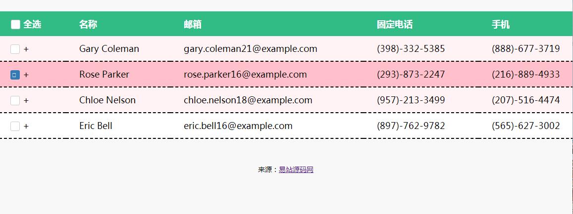 Table点击选中表格行变色代码-jQuery插件-A8源码网